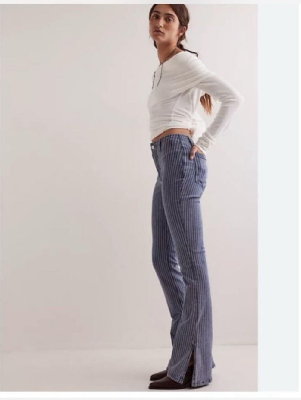 We The Free By Free People Level Up Stripe Jeans *Size 33 * NWT * Sold Out At FP - Picture 2 of 5
